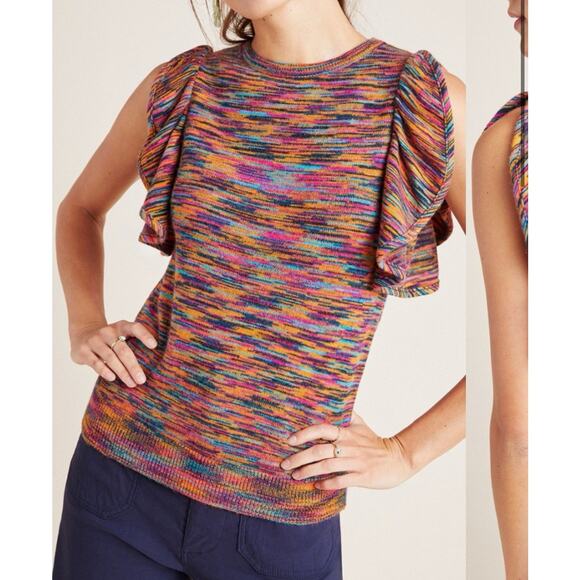 Anthropologie Women Ruby Flutter Sleeves Top Knit Sweater Vest Top 3XL Classy - Picture 1 of 6